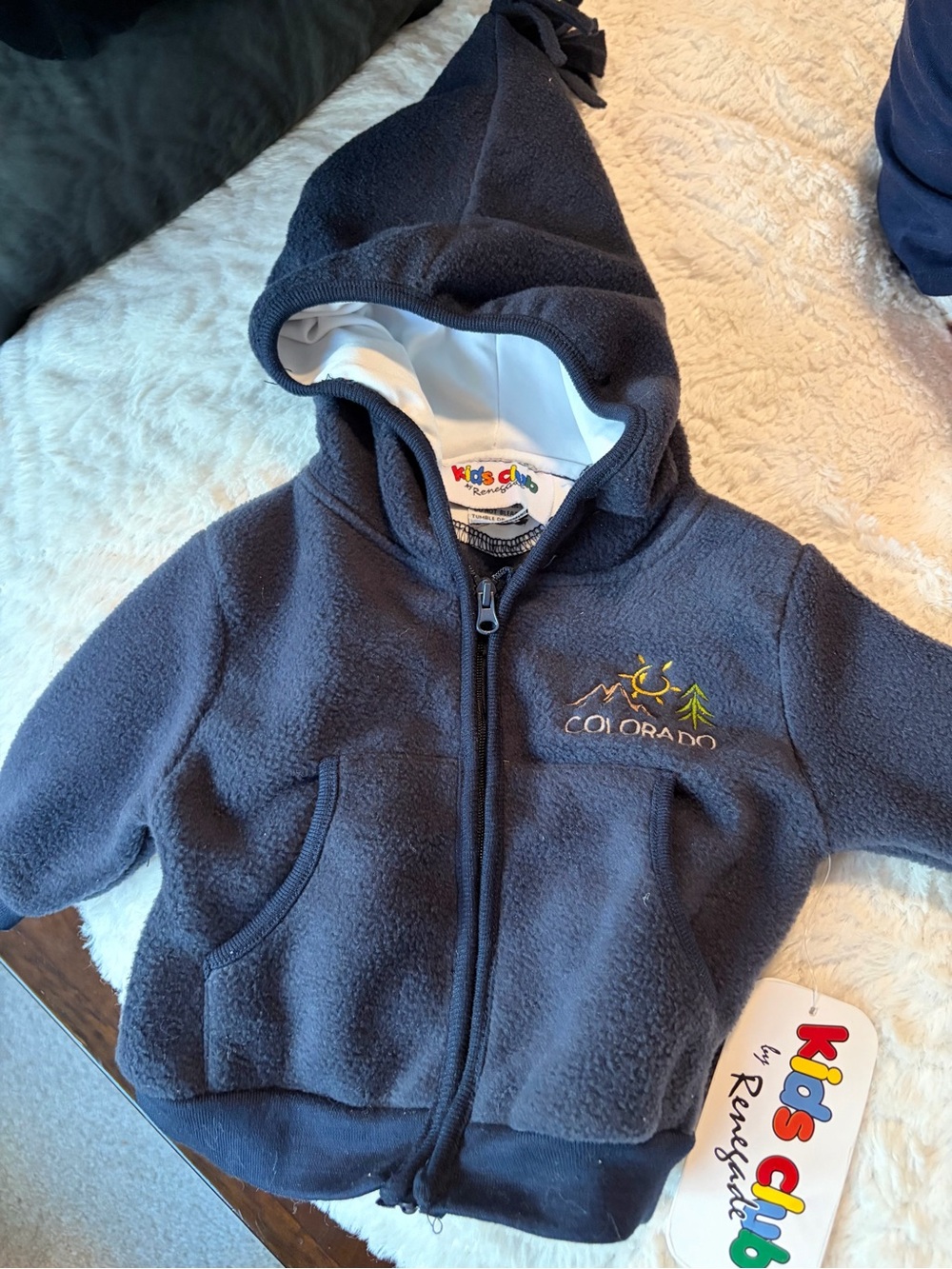 NWT kids club  Colorado Hooded Baby full zip navy fleece jacket size 3-6 months